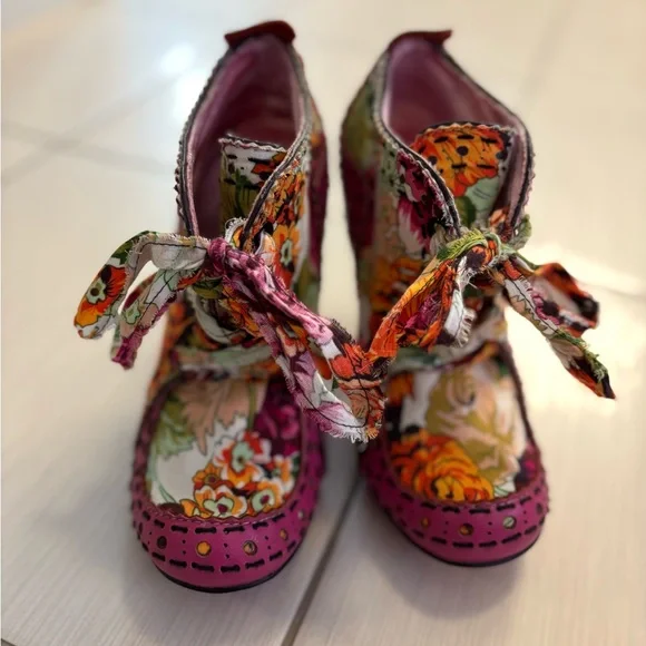 Vibrant Floral Lace-Up Heels - Picture 2 of 7